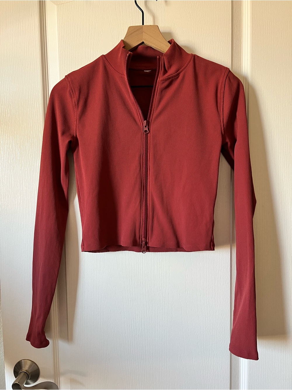 bp Nordstrom Red Ribbed Mock-neck Zip-up Athletic Jacket Women’s Medium